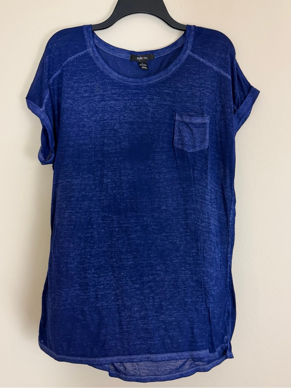 Style & Co Blue Short Sleeve Pocket Burnout Tee Size XL